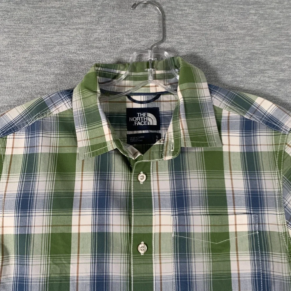 The North Face Shirt Mens Small Green Blue Plaid Short Sleeve Button Casual